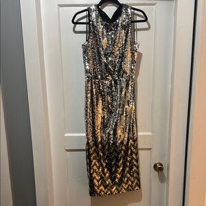 J. Crew Black and Gold Midi Dress